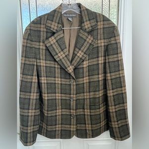 Banana Republic Women Blazer Size 12 Color Plaid Beige Taupe Khaki Green